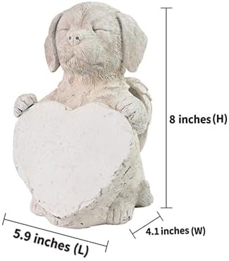 Angel Dog Holding Heart Memorial Stone, Dog Garden Statue Pet Headstone Grave Markers Outdoor Loss Sympathy Gift
