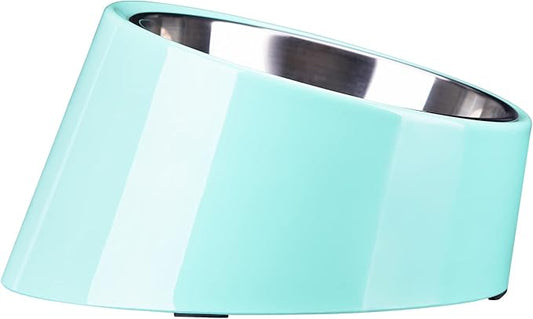 SuperDesign Mess Free 15° Slanted Bowl for Dogs and Cats, Tilted Angle Bulldog Bowl Dog Feeder, Non-Skid & Non-Spill, Easier to Reach Food L/2 Cup Teal