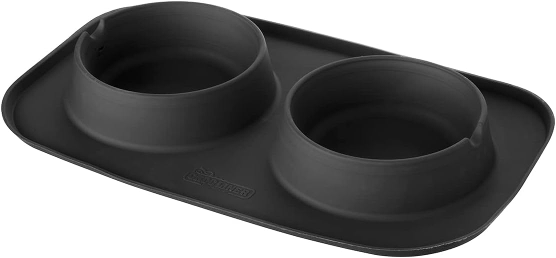 Croc Liner Pet Feeding System, Dog and Cat Bowls, Removable Dishwasher Safe Food and Water Dishes, Non-Slip, Non-Spill Silicone Pad, Raised Edges to Avoid Mess & Spills (Dark Gray)