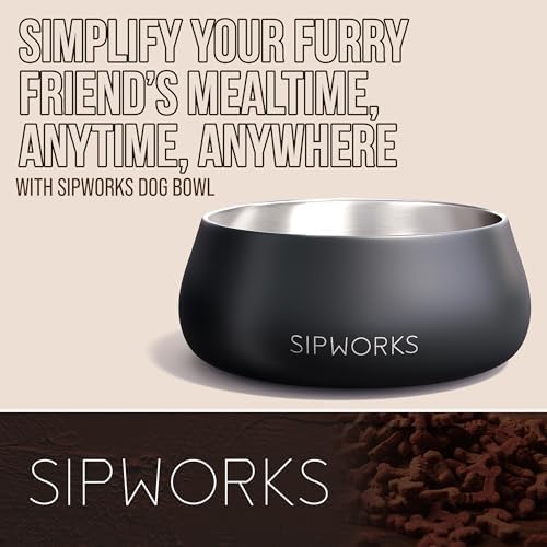 Sipworks Stainless Steel Dog Bowl – 32oz Weighted Metal Food and Water Bowls for Dogs and Cats with Non-Slip Base - Pet Bowls for All Breeds Sizes for Travel & Outdoor Play | Flamingo