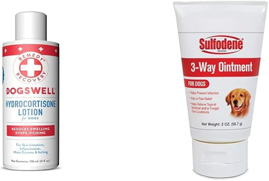 DOGSWELL Remedy + Recovery Hydrocortisone Lotion for Dogs (4 oz.) and Farnam Sulfodene Dog Wound Care Ointment (2 oz.)