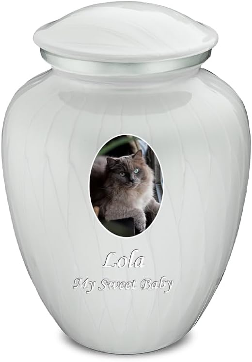 Geturns Embrace Personalized Picture Urn for Small Pets I Pearl White Photo Cremation Urns for Dogs and Cats I 44 lbs