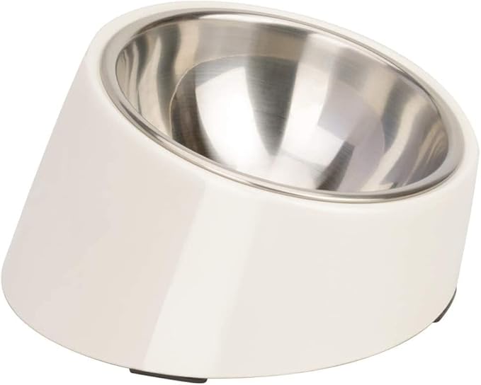 SuperDesign Mess Free 15° Slanted Bowl for Dogs and Cats, Tilted Angle Bulldog Bowl Dog Feeder, Non-Skid & Non-Spill, Easier to Reach Food M/1 Cup White