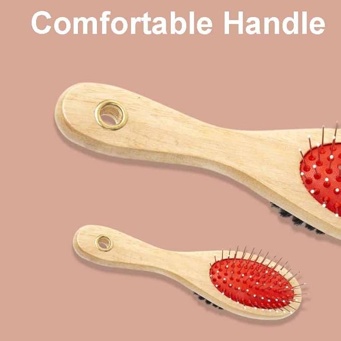 Wooden Dog Brush Double Sided Pet Hair Grooming Brush Dog Pin Brush and Bristle Soft Brush, Dogs Comb and Brush Grooming Tools for Cleaning for Dogs & Cats with Long or Short Hair