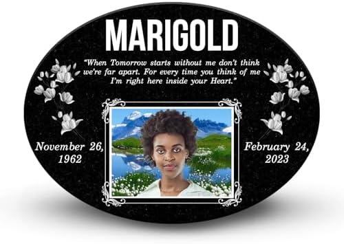 ADFSTONE Oval Memorial Garden Stone with Porcelain Cameo Picture - Custom Granite Grave Markers and Grave Stones, Personalized Headstones for Cemetery for Humans, Memory Plaques for Loved Ones Lost