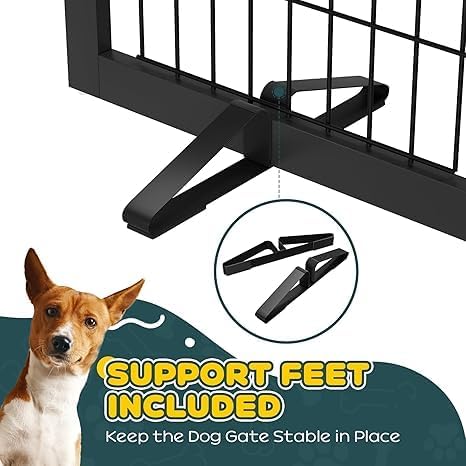 Semiocthome Freestanding Dog Gate Indoor,Dog Gates for Doorways and Stairs,24" H- 4 Panels Puppy Gate with 2 Metals Stands Adjustable Safety Fence Wire Pet Gates - Black