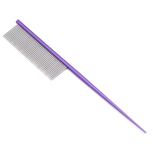 Professional Pet Grooming Comb, 7.2-Inch Stainless Steel Detangling Tool with Ergonomic Handle for Dogs and Cats, Long and Short Coats (Purple, Medium)