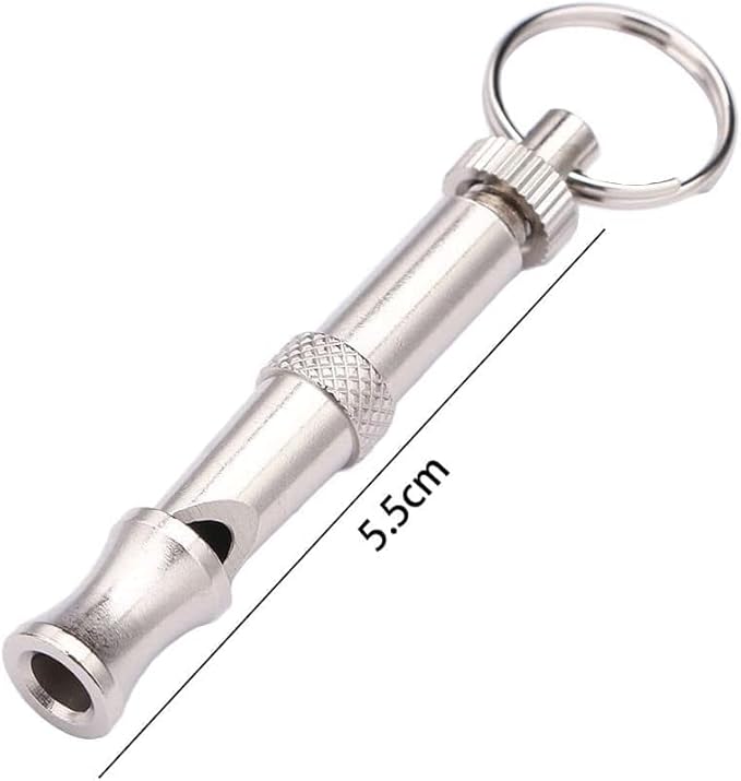 Silver Adjustable Ultrasonic Dog Whistle,Easy to Carry Dog Whistle Keychain,Stainless Steel Portable Whistle Pet Whistle Supersonic Whistle Dog Whistles for Pet Training,Training and Behavior Aids