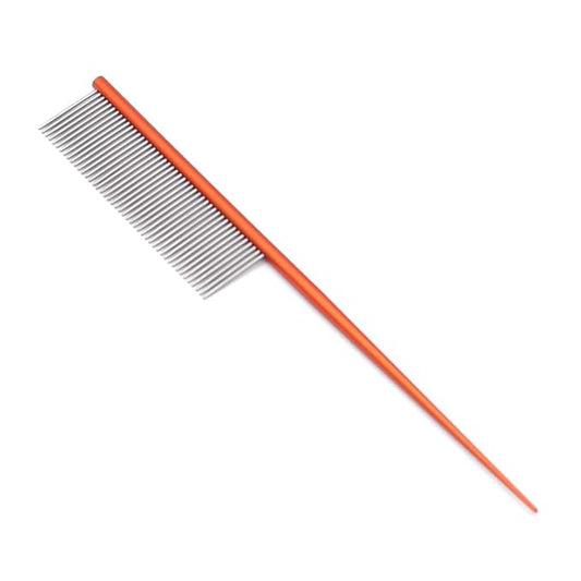 Professional Pet Grooming Comb, 7.2-Inch Stainless Steel Detangling Tool with Ergonomic Handle for Dogs and Cats, Long and Short Coats (Orange, Medium)