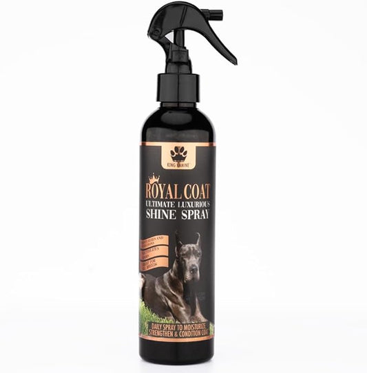 King Kanine Royal Coat Dog Spray Deodorizer and Conditioner - Leave in Grooming Shine Spray for Long and Short Hair Coats - Moisturizing Orange and Rosemary Scented Pet Deodorizer - 8 FL OZ