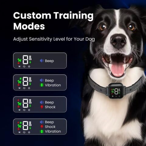 No Bark Anti-Bark Dog Collar, Smart Bark Control with 4 Modes, 8 Sensitivity Levels, Rechargeable for Dogs (White)