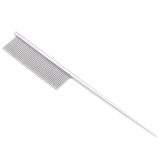 Professional Pet Grooming Comb, 7.2-Inch Stainless Steel Detangling Tool with Ergonomic Handle for Dogs and Cats, Long and Short Coats (Silver, Medium)