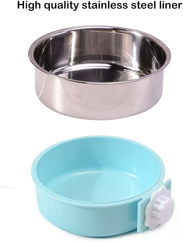 Crate Dog Bowl,Removable Stainless Steel Water Food Feeder Bowls Crate Coop Cup,Pet Cage Bowls with Bolt Holder for Cat, Puppy, Birds, Rats, Rabbits Small Animals ((Blue+Green+Pink) Round, Large)