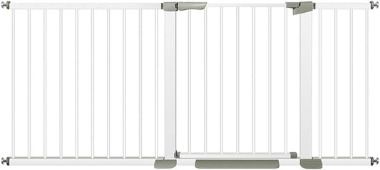 Adjustable Baby Gates for Doorways Stairs and House, Auto Close Safty Gates, Extra Tall and Wide Child Gate, Tall White Pet Gate, Metal Baby Gate Dog Gate, Pressure Mount.