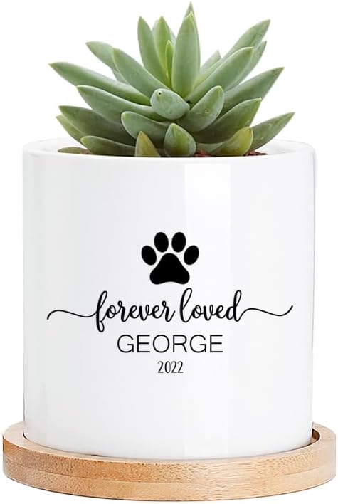 callie Custom Dog Memorial Gifts Plant Pot, Personalized Sympathy Gifts for Dog Cat Loss, Pet Passing Away Planter Pot with Bamboo Tray
