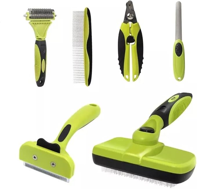 Happlr™ Ultimate Dog Grooming Kit: Dog Brush Set, Dog Hair Brushes - Slicker Brush, Detangling Brush, Dog Brush for Shedding, Undercoat Rake for Dogs | Nail Kit - Dog Nail Clipper, Dog Nail Trimmer