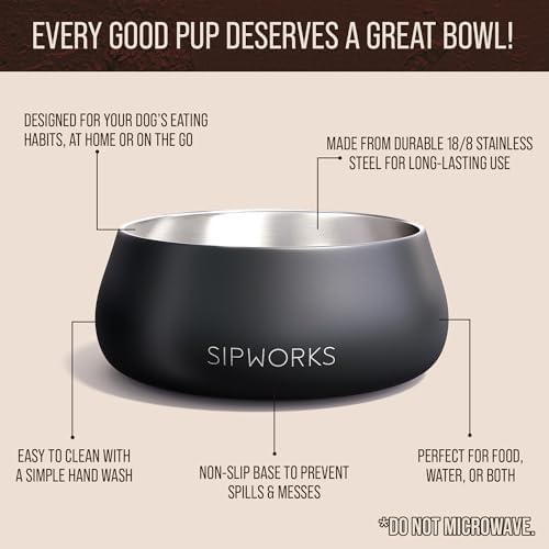 Sipworks Stainless Steel Dog Bowl – 32oz Weighted Metal Food and Water Bowls for Dogs and Cats with Non-Slip Base - Pet Bowls for All Breeds Sizes for Travel & Outdoor Play | Salmon