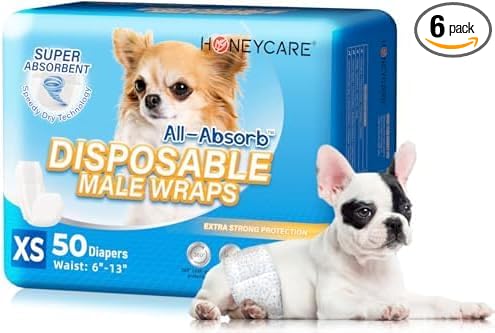 HONEY CARE All-Absorb A27 Male Dog Wrap,Extra Small,50 Count (Pack of 6)