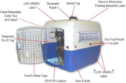 Complete - SM Deluxe Pet Airline Travel Kit- Includes Pad, Dishes, Live Animal Labels, Water Funnel, Metal Nut Bolts, Name tag, Travel Document Holder