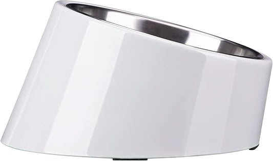 SuperDesign Mess Free 15° Slanted Bowl for Dogs and Cats, Tilted Angle Bulldog Bowl Dog Feeder, Non-Skid & Non-Spill, Easier to Reach Food L/2 Cup Gray