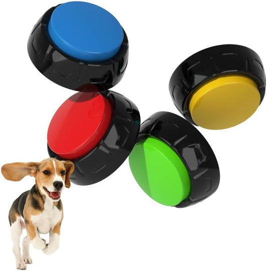 Voice Recording Button, Dog Buttons for Communication Pet Training Buzzer, 30 Second Record & Playback, Dog Talking Buttons Set 4 Pack with Stickers
