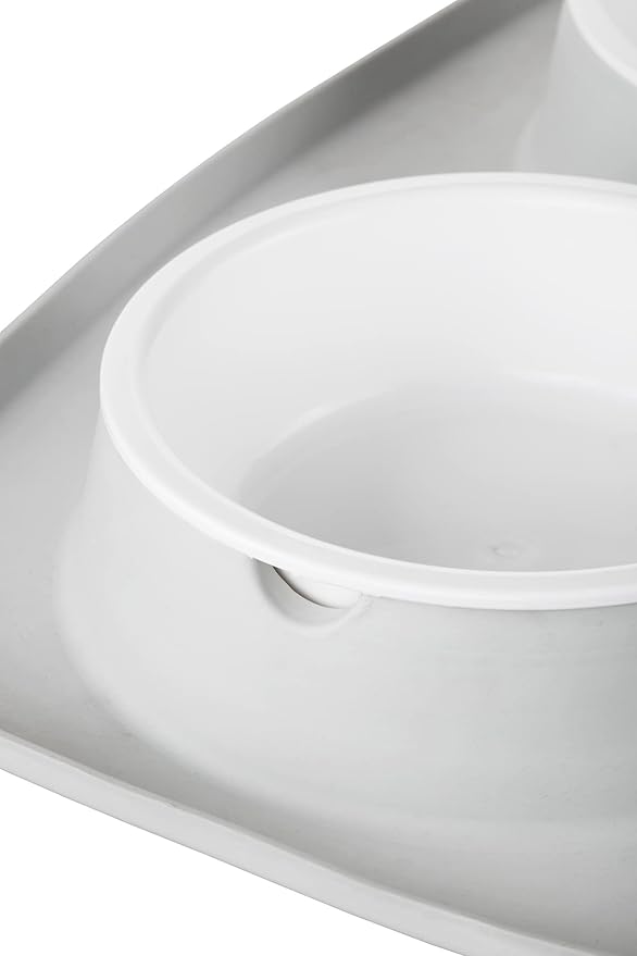 Croc Liner Pet Feeding System, Dog and Cat Bowls, Removable Dishwasher Safe Food and Water Dishes, Non-Slip, Non-Spill Silicone Pad, Raised Edges to Avoid Mess & Spills (Light Gray)