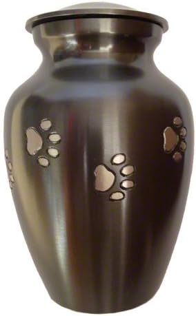 Ottillie Paws Legacy Series Pet Urn for Dogs, Handmade Aluminum Memorial Cremation Urn (Medium - Pets up to 65 lbs, Slate, Horizontal Pewter Paws)