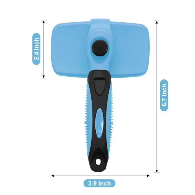 Self Cleaning Slicker Brush for Dogs & Cats, Gentle Deshedding and Hair Removal Tool for Long & Short Haired Pets, Easy Push Button, Green