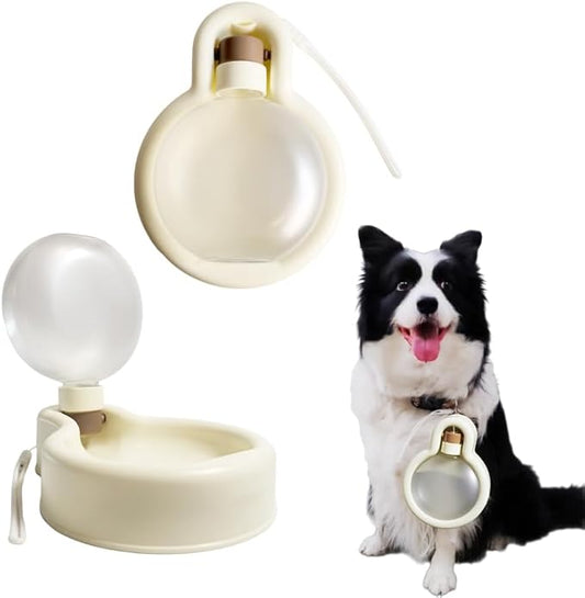 Dog Water Bottle (Foldable Portable) - Cream White 16.9oz Food-Grade Pet Water Dispenser with Bowl, for Dog Walking, Camping, Outdoor Travel (Small/Medium Dogs)