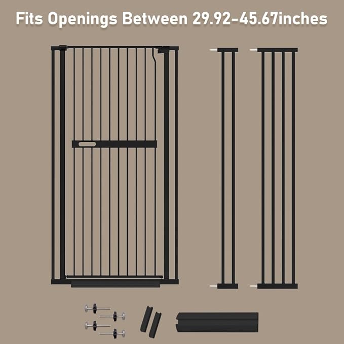 71" Extra Tall Cat Pet Gate for Doorways Indoor Proof，29.92-45.67" Wide Tall Dog Puppy Safety Baby Gate for Cat Pet, Pressure Mounted No Drill Walk Through Black Metal