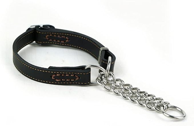 Love Dream Martingale Collars for Dogs, Leather Training Dog Collar, Stainless Steel Chain Anti-Escape No Pull Dog Collar for Small Medium Large Dogs (S(11.8"-16.9"), Black)