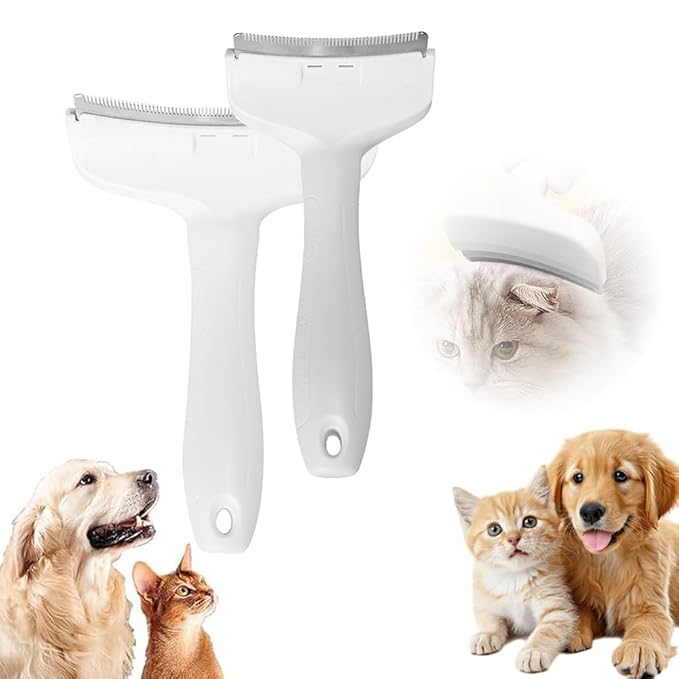 2 Pcs Pet Hair Removal Comb, Cats Dogs Comfy Deshedding Comb, Cat Dog Pet Grooming Brush For Cleaning Shedding Hairs, De-Shedding Clear Tool for Short and Long Hair Pets (White, S + L)
