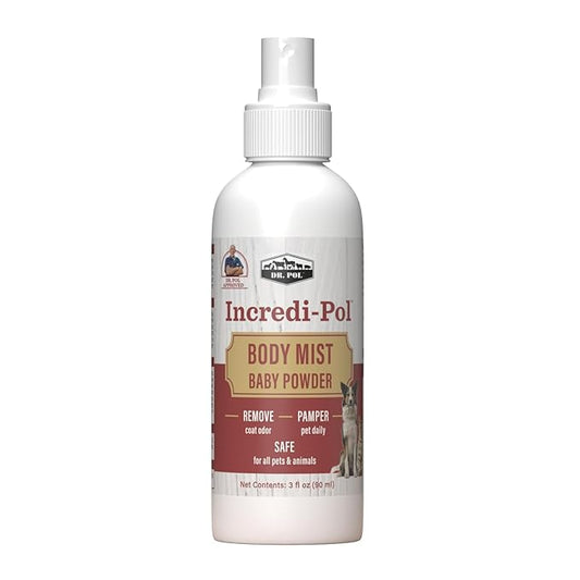 Dr. Pol Incredi-Pol Body Mist | Pet Deodorizer Spray & Dog Body Odor Eliminator | Dog Freshener & Odor Spray for Dogs | Safe for Dogs & Cats | Long-Lasting Scent | 3oz | Baby Powder
