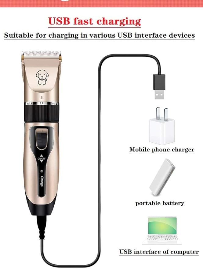 Dog Grooming Kit Pet Shaver Clippers Low Noise Rechargeable Cordless Electric Quiet Hair Clippers Set for Dogs Cats Pet