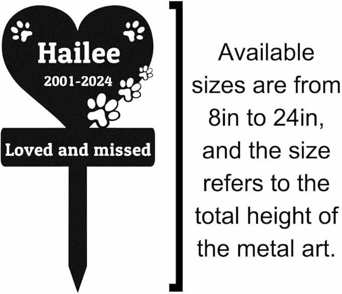 Personalized Cat Dog Memorial Stake, Custom Dog Cat Pet Grave Marker with Paws, Customized Metal Garden Stake for Yard Lawn Cemetery