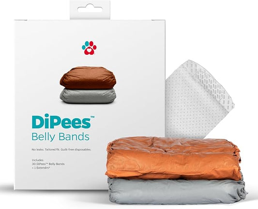 Pet Parents® DiPees® Disposable Belly Bands for Male Dogs + Extendrs®, Male Dog Wraps, Leak Proof, Up to 83% Plant Based, Premium Disposable Dog Diapers Male (Natural, Small (12-20"), 30ct)