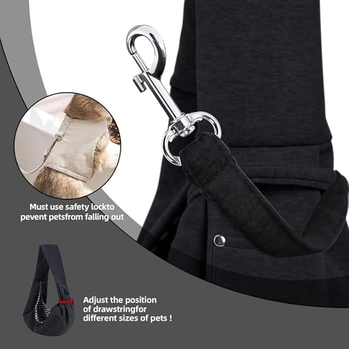 Cat Sling Carrier,Dog Pouch Carrier for Small Dogs 0-15 Lbs,Cat Harness with Portable Pocket (Black)
