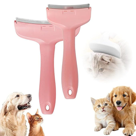 2 Pcs Pet Hair Removal Comb, Cats Dogs Comfy Deshedding Comb, Cat Dog Pet Grooming Brush For Cleaning Shedding Hairs, De-Shedding Clear Tool for Short and Long Hair Pets (Pink, S + L)