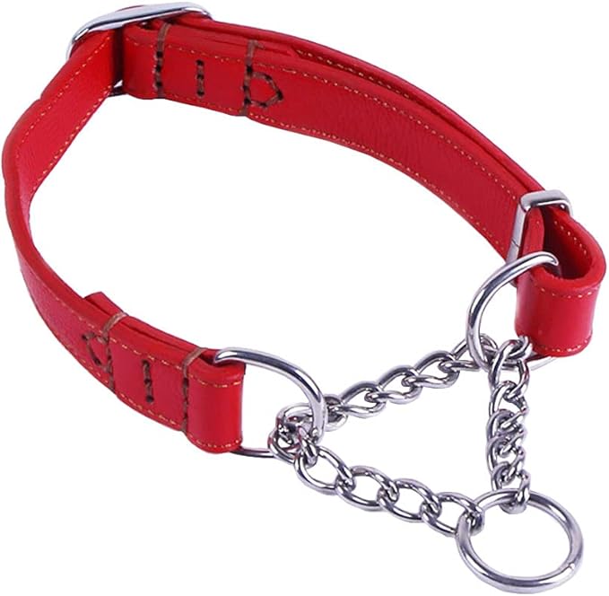 Love Dream Martingale Collars for Dogs, Leather Training Dog Collar, Stainless Steel Chain Anti-Escape No Pull Dog Collar for Medium Large Dogs (M(13.8"-18.9"), Red)
