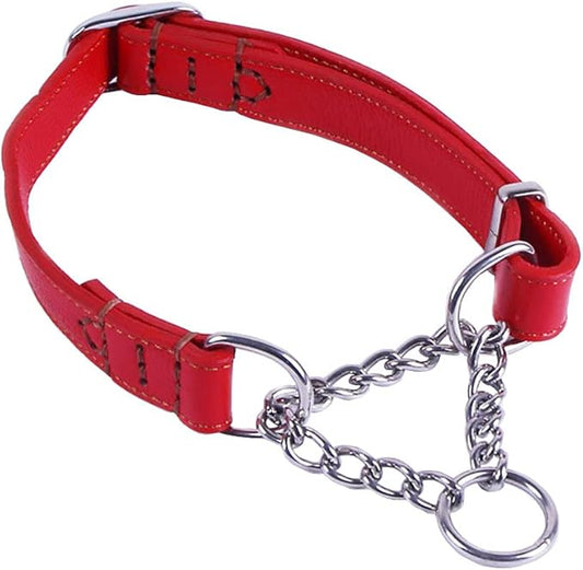 Love Dream Martingale Collars for Dogs, Leather Training Dog Collar, Stainless Steel Chain Anti-Escape No Pull Dog Collar for Medium Large Dogs (M(13.8"-18.9"), Red)