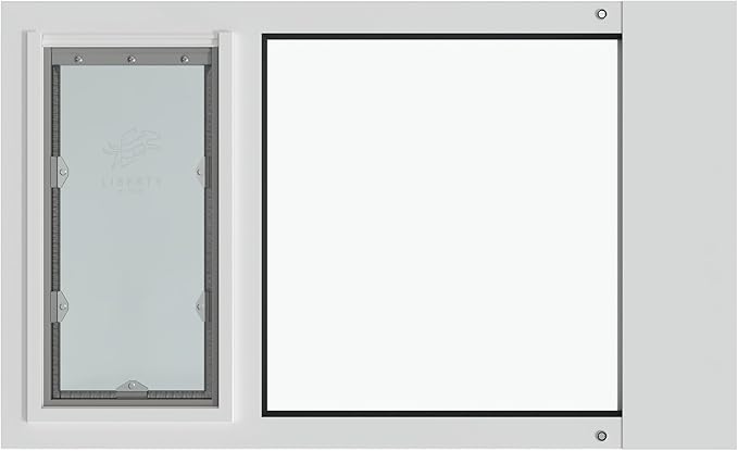 Liberty Pet Door Panel for Sash Windows | Durable Aluminum Frame with Closing Cover | Energy Efficient Safety Glass | White, Medium Flap, 36.5" - 38" Width