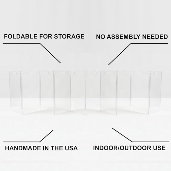 Hiddin Clear Acrylic Dog Gate - Low Zig Zag Pet Gate for Home 10 Panels - Sturdy Free-Standing Design - Modern Clear Acrylic Dog Pen - Transparent Pet Gate for Home - Safe & Stylish