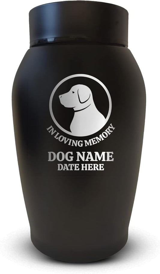 Personalized Custom Dog Urn Engraved Dog Name and Date - Stainless Steel Cremation urns for Dogs Ashes with Airtight Closure | Labrador Silhouette