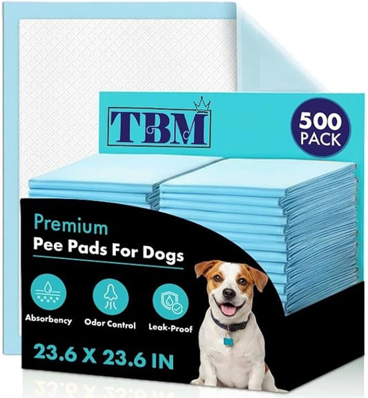 TBM Puppy Pads 23.6" x 23.6" - Super Absorbent Pee Pads for Dogs - Premium Leak-Proof - Pets Potty Training Essentials - Disposable Quick- Dry Pads for Puppies | Cats | Rabbits (Pack of 500)