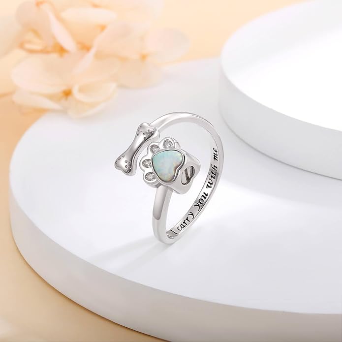 Sterling Silver Urn Ring for Dog Ashes: 925 Paw Print Memorial Dog Urn Rings Cremation Jewelry Keepsake Remembrance Gifts for Women Pet Lovers