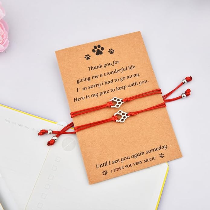 Memorial Bracelet for Pet Loss Sympathy Gifts Paw Print Friendship Bracelets for 2 Remembrance Gifts for Dog Cat Lovers