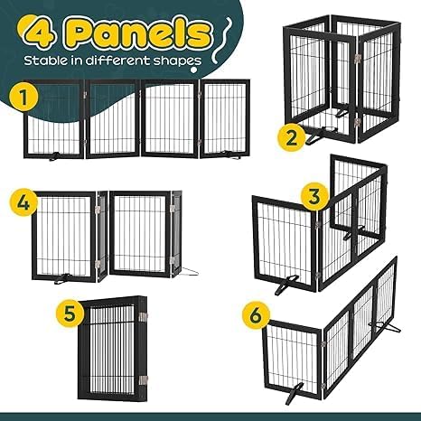 Semiocthome Freestanding Dog Gate Indoor,Dog Gates for Doorways and Stairs,24" H- 4 Panels Puppy Gate with 2 Metals Stands Adjustable Safety Fence Wire Pet Gates - Black