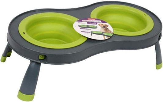 Dexas Popware for Pets Double Elevated Pet Feeder, Large, Gray/Green
