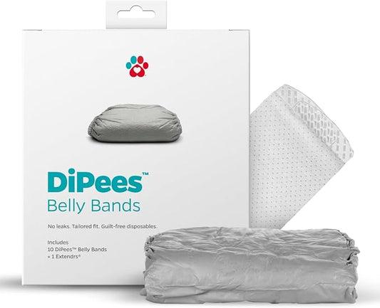 Pet Parents® DiPees® Disposable Belly Bands for Male Dogs + Extendrs®, Male Dog Wraps, Leak Proof, Up to 83% Plant Based, Premium Disposable Dog Diapers Male (Grey, Medium (16-24"), 10ct)