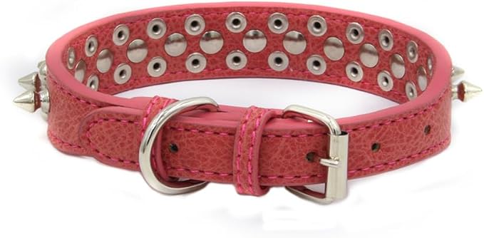 Studded Dog Collar, PU Leather Silver Dome Stud Anti-Bite Collar for Dogs, Adjustable Heavy Duty Punk Style Collar for Small Medium Large Dogs, Pitbull Mastiff Rottweiler Doberman, 5 Colors 4 Sizes